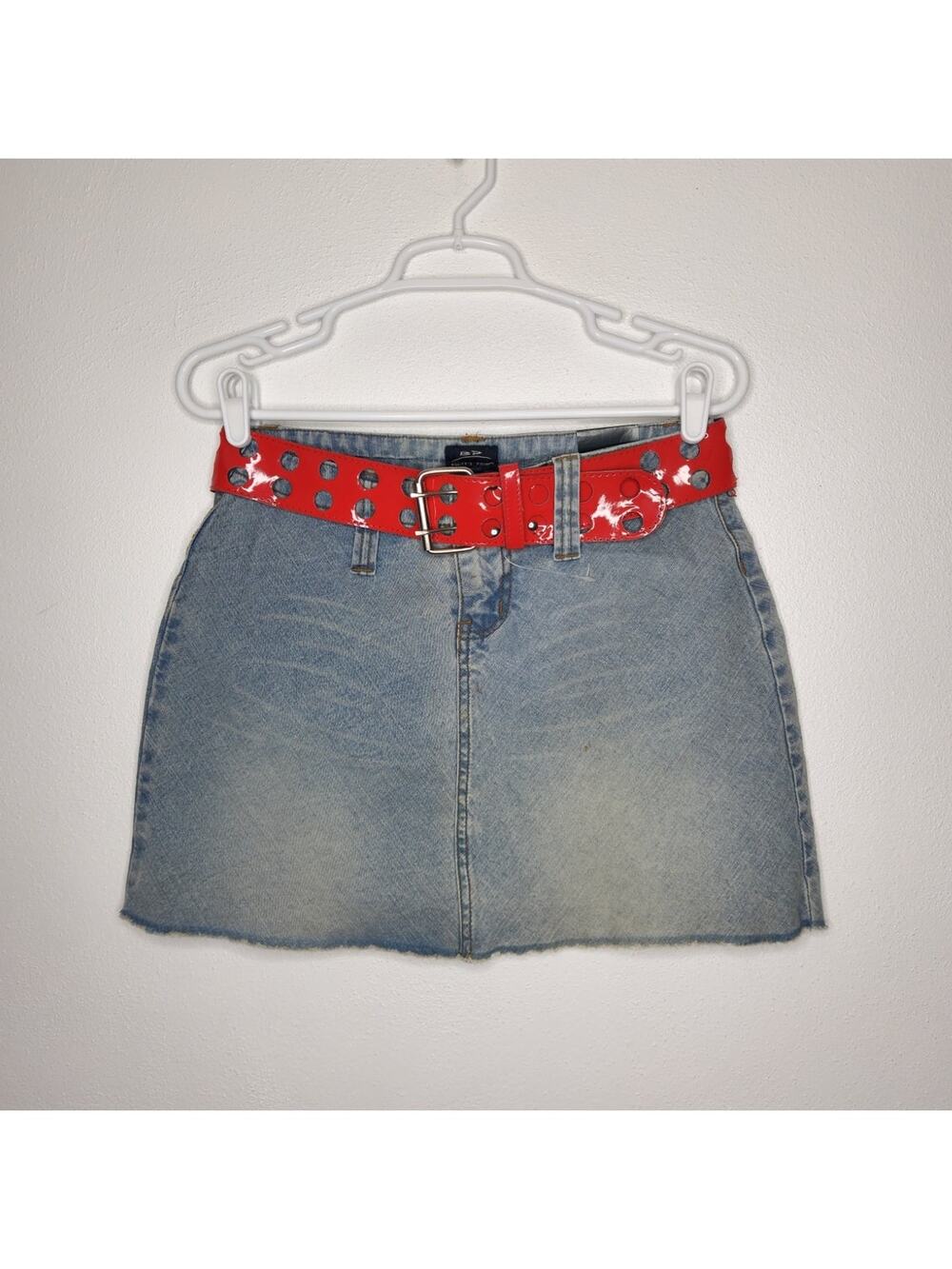 NWT Vintage y2k Bailey's Point Belted Mini Denim Skirt 3/4 Preppy Goth